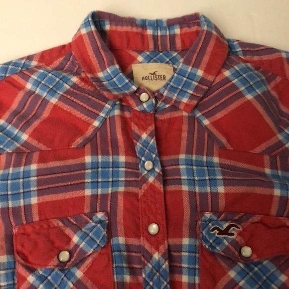 Hollister Cotton Flannel Plaid Shirt with Pearlized Snaps Size Small - Picture 3 of 8